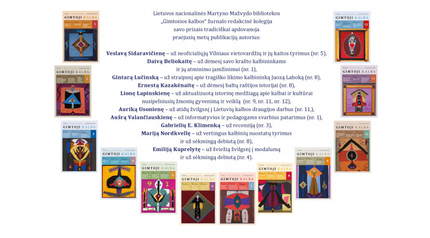 „Gimtosios kalbos“ žurnalo redakcinė kolegija savo prizais tradiciškai apdovanoja praėjusių metų publikacijų autorius